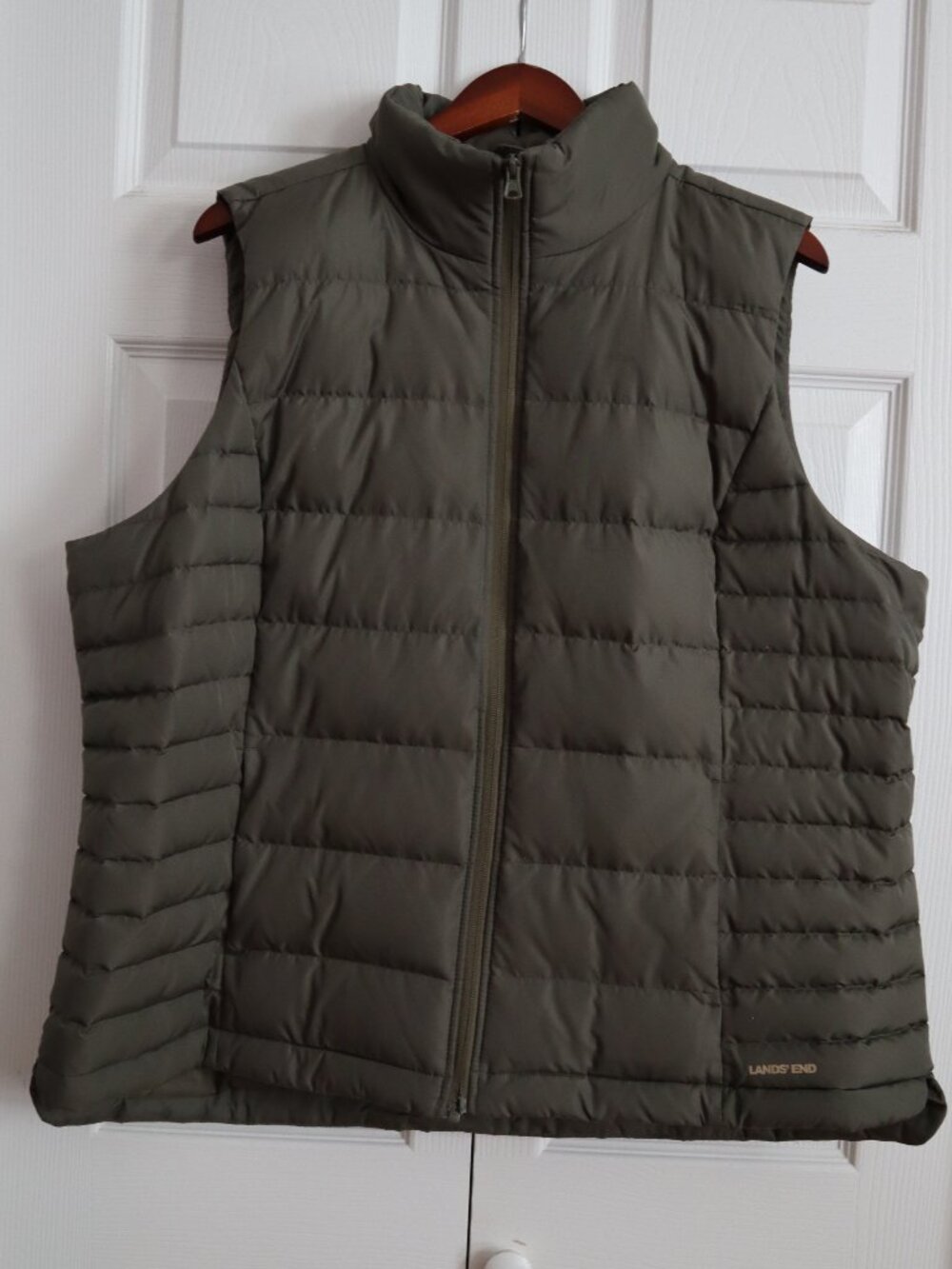 Lands' End Quilted Down Puffer Vest Plus Size 1x Olive Green Gorpcore Coastal
